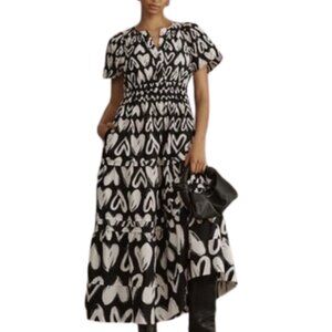 Anthropologie Black & White Heart-Print Maxi Dress